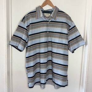J CREW Men’s Cotton Blue Striped Short Sleev Button Down Shirt XL Preppy Untuck